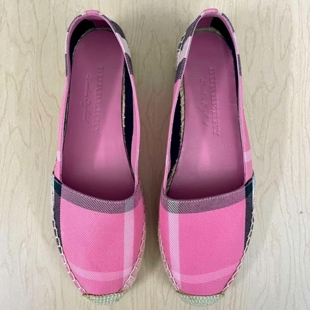New Burberry Shoes Womens 37 Hodgeson Flat Espadrilles House Check Rose Pink - Picture 3 of 10